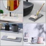 HASTHIP® Set of 2 Diatomite Soap Dishes with Drain, Water Absorbent Non-Slip Bathroom Tray, Fast Drying Rectangle Coaster for Sink, Shower, Kitchen Counter, Travel & Toiletries (Grey)