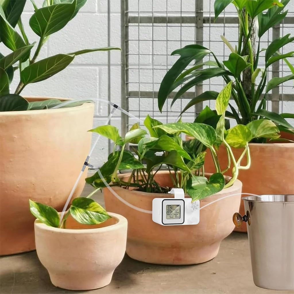 HASTHIP Automatic Drip Irrigation Timer with LCD Display and 10m PVC Tubing | USB Rechargeable Self Watering System