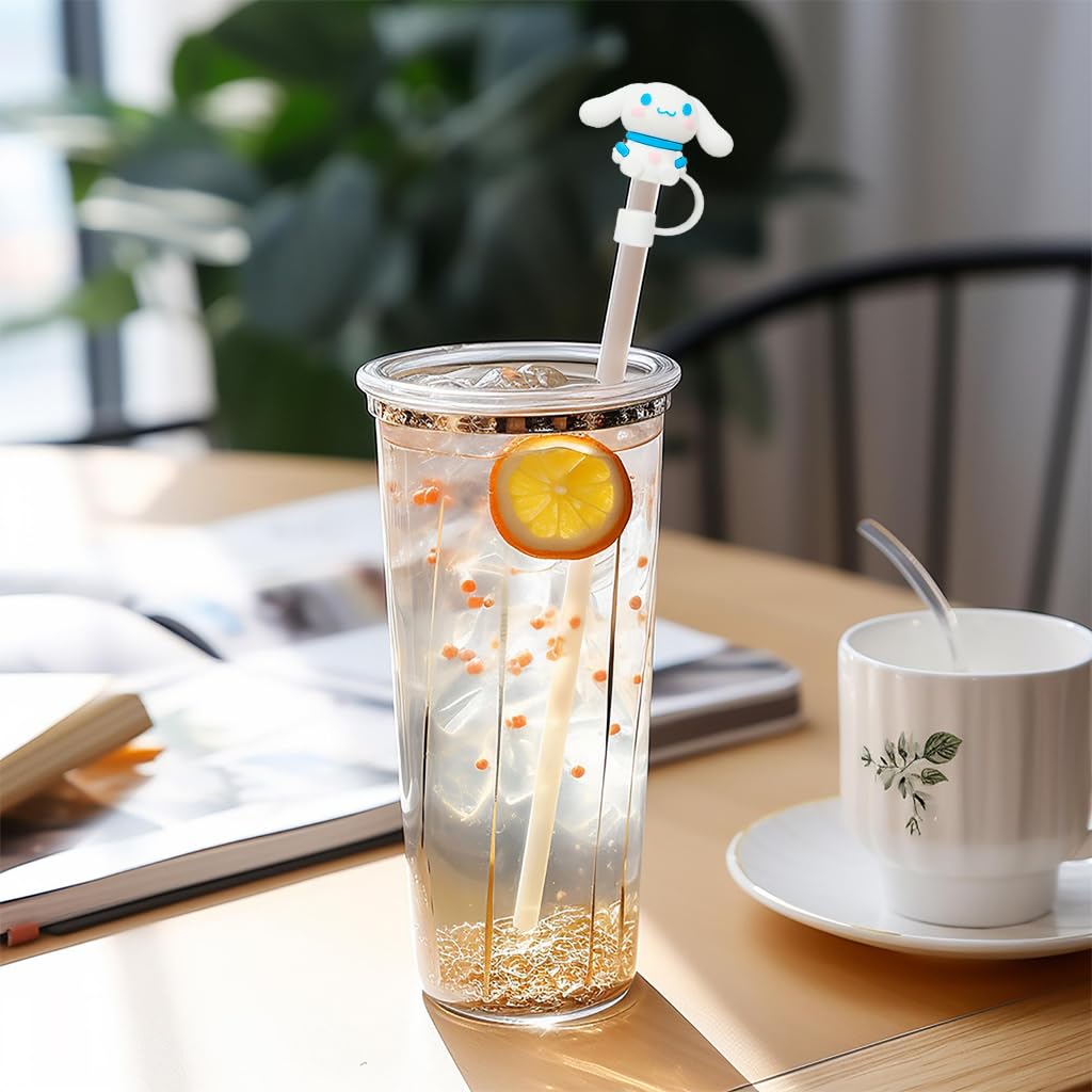 HASTHIP Kawaii Sanrio Series Drinking Straw Lids 8PCS with Anti-Lost Loop | Food-Grade Silicone for 10mm Universal Straws
