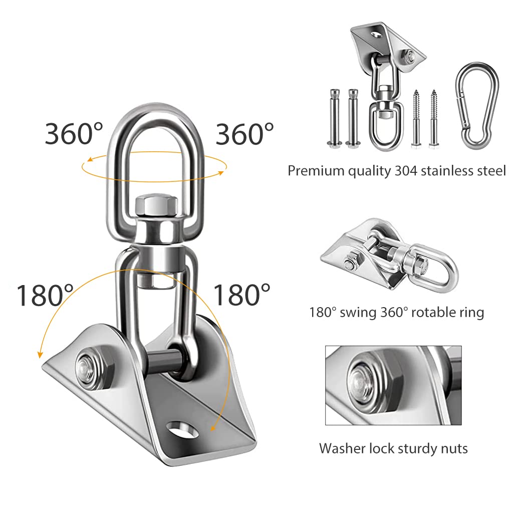 HASTHIP® Ganchos de Techo Giratorios 360° de Acero Inoxidable,Soporte Montaje Pesado para Hamaca,Silla Colgante Saco Boxeo Yoga Luces o Ventilador Carga Máx 250 kg Plata