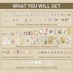 HASTHIP Journaling Supplies for Scrapbook and DIY Crafts with 260 pcs Floral and Vintage Elements | Stickers and Washi Paper Set