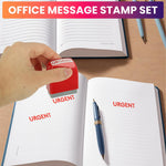 HASTHIP® 8PCS Self-Inking Office Stamps Set,Business Rubber Stamps in Red & Blue Ink,Paid Copy Scanned Faxed Approved Completed Message Work with Storage Tray Multicolor for Documents & Office