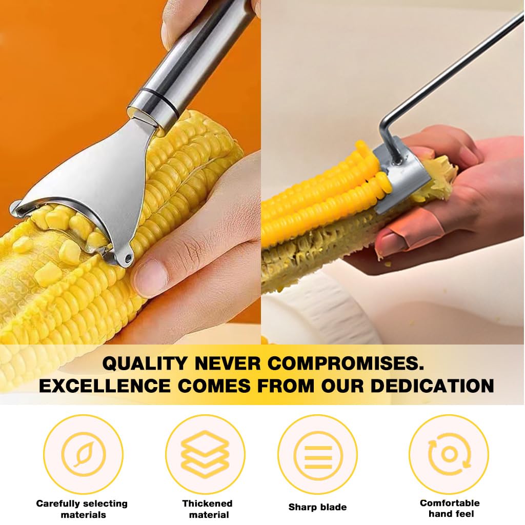 HASTHIP Corn Peeler Set for Easy Kernel Removal with Dual Curved Blade Design | Stainless Steel 2 Pcs
