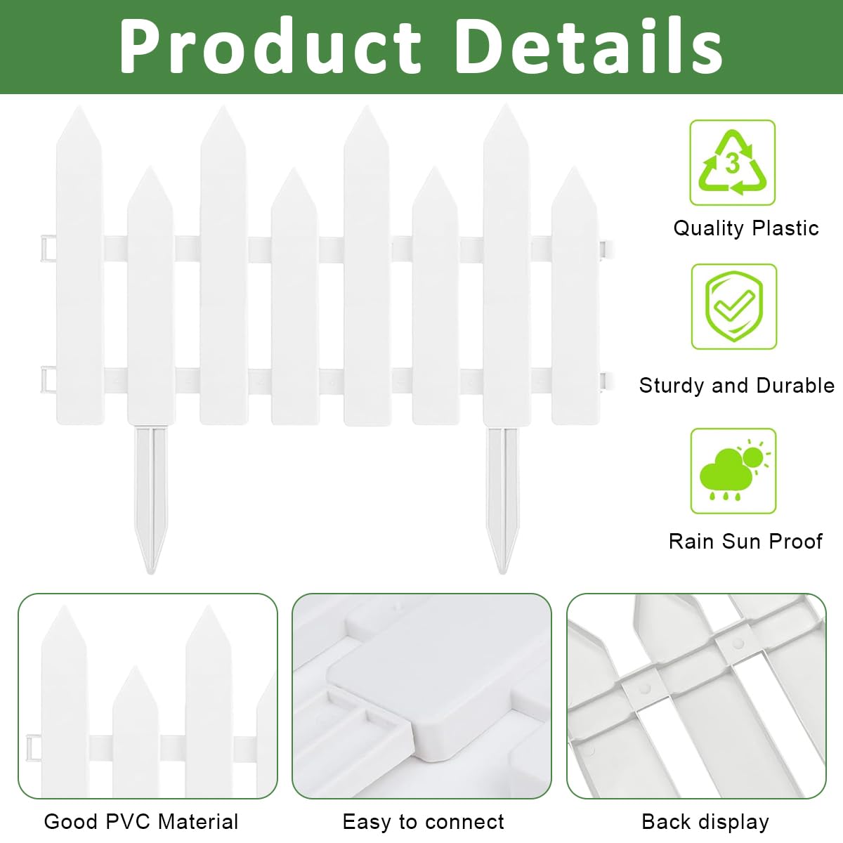HASTHIP® Outdoor Garden Fence Border - Garden Edging Fence Decorative - White Garden Picket Fence Panels - Weather-Proof PVC Garden Fence Decorative - Flower Bed Fencing for Pathway, Yard,Lawn