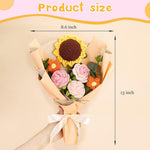HASTHIP Crochet Flower Bouquet for Desk Decoration with 6 Fabric Sunflowers and Roses | Box Gift for Women