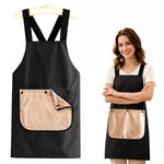 HASTHIP® Kitchen Striped Apron with Detachable Hand Towel, Cross Back Slip-on Cooking Apron with Front Pocket, Waterproof Polyester Home Baking BBQ Cleaning Apron