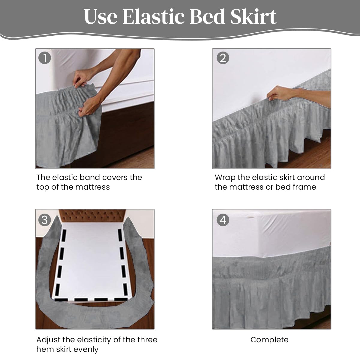 HASTHIP Bed Skirt for Single Bed 75x39 in featuring Pleated Minimalist Design in Grey | 15 in Drop Polyester Cotton Dust Cover