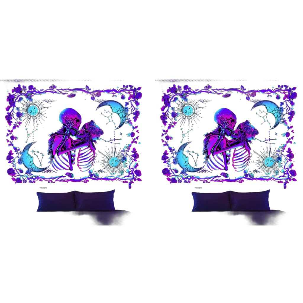 HASTHIP UV Luminous Skull Tapestry for Bedroom and Living Room | 51x59in Polyester 2PCS