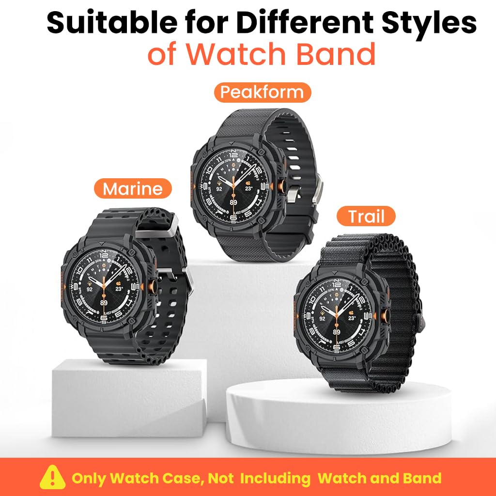 ZORBES® for Samsung Galaxy Watch Ultra 47mm(2024/2025) Case, Rugged Sport Watch Case, Durable Snap-on TPU Protective Cover with Full Edge Guard, Fashion Watch Guard Accessory, Black