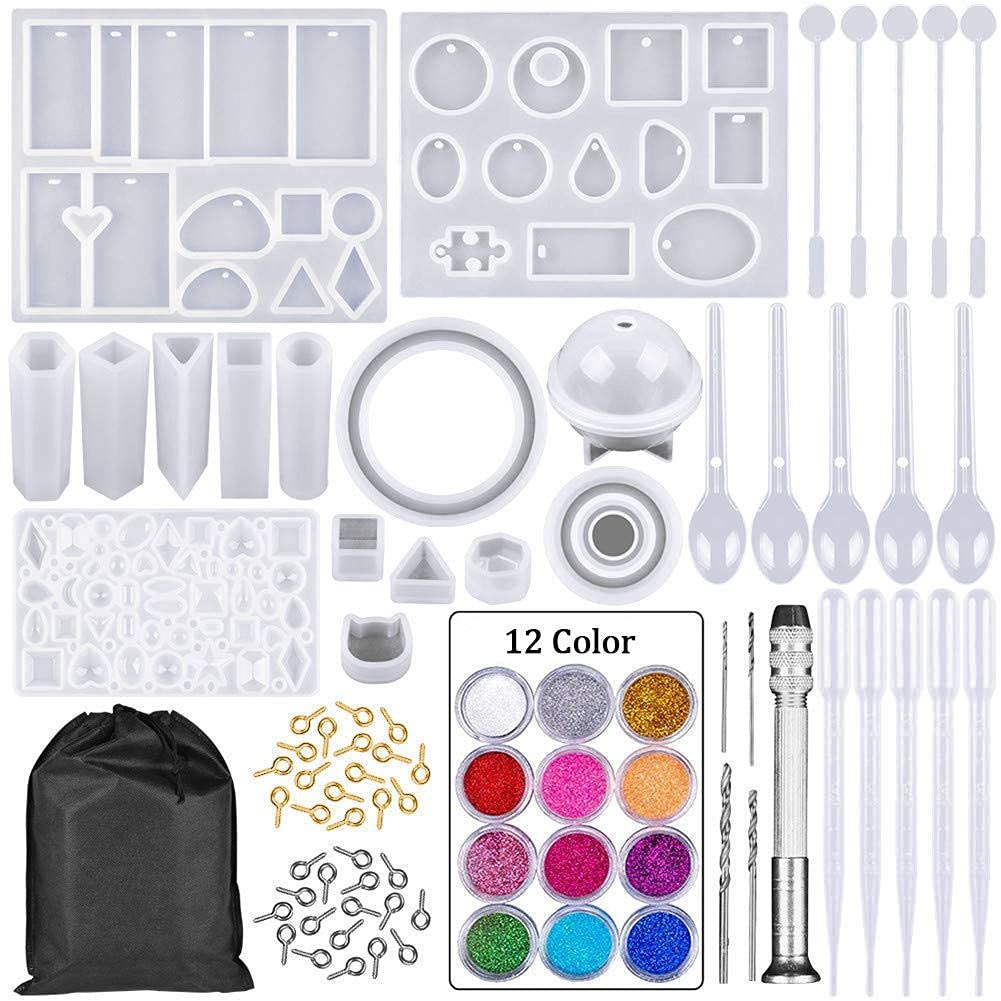 HASTHIP Resin Casting Mold Kit Silicone Mold Making Jewelry Pendant Mould Craft Diy Set Mould For Resin Art, Christmas Gifts(94 Pcs), Multi-Colour