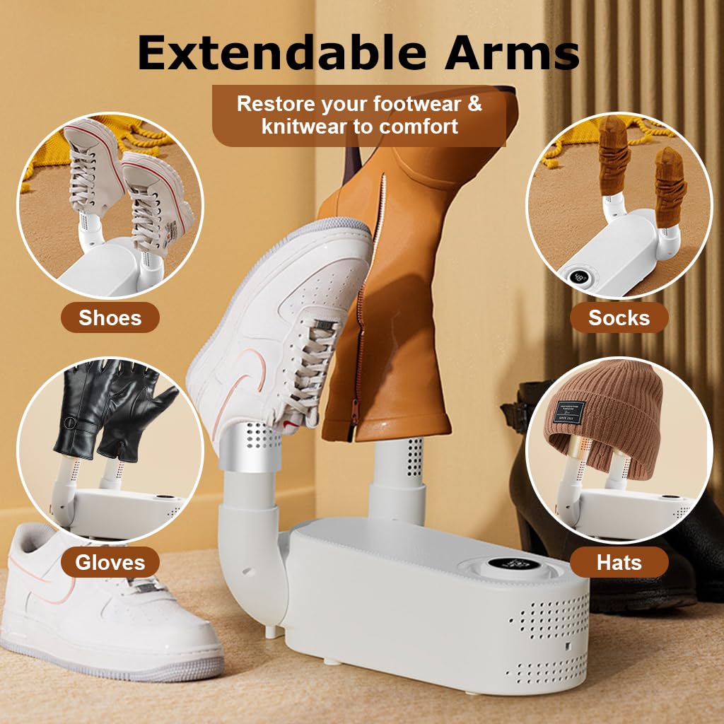 HASTHIP® Electric Shoe Dryer- Folding Boot Dryer for Work Boots, Shoe Dryer and Deodorizer, Smart 4-Timer Control, Safe 48°C Heat, Quick Drying 360° Air Circulation Shoe Dryer for Shoes, Boots, Gloves