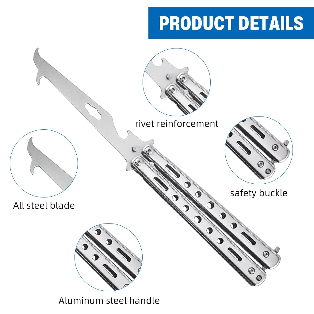 HASTHIP® Butterfly Knives Trainer, with O-Ring Latch for Beginner, Balisong Trainer with Unsharpened Blade for Practicing Flipping Tricks, Stainless Steel Tool with Bottle Opener Knives Trainer Tool