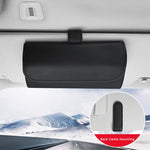 HASTHIP® Organizador de Gafas de Sol para Coche,Caja Almacenamiento Visera con Clip Magnético,Porta Gafas PU Cuero para Visera Solar Soporte con Cierre Imantado Antideslizante