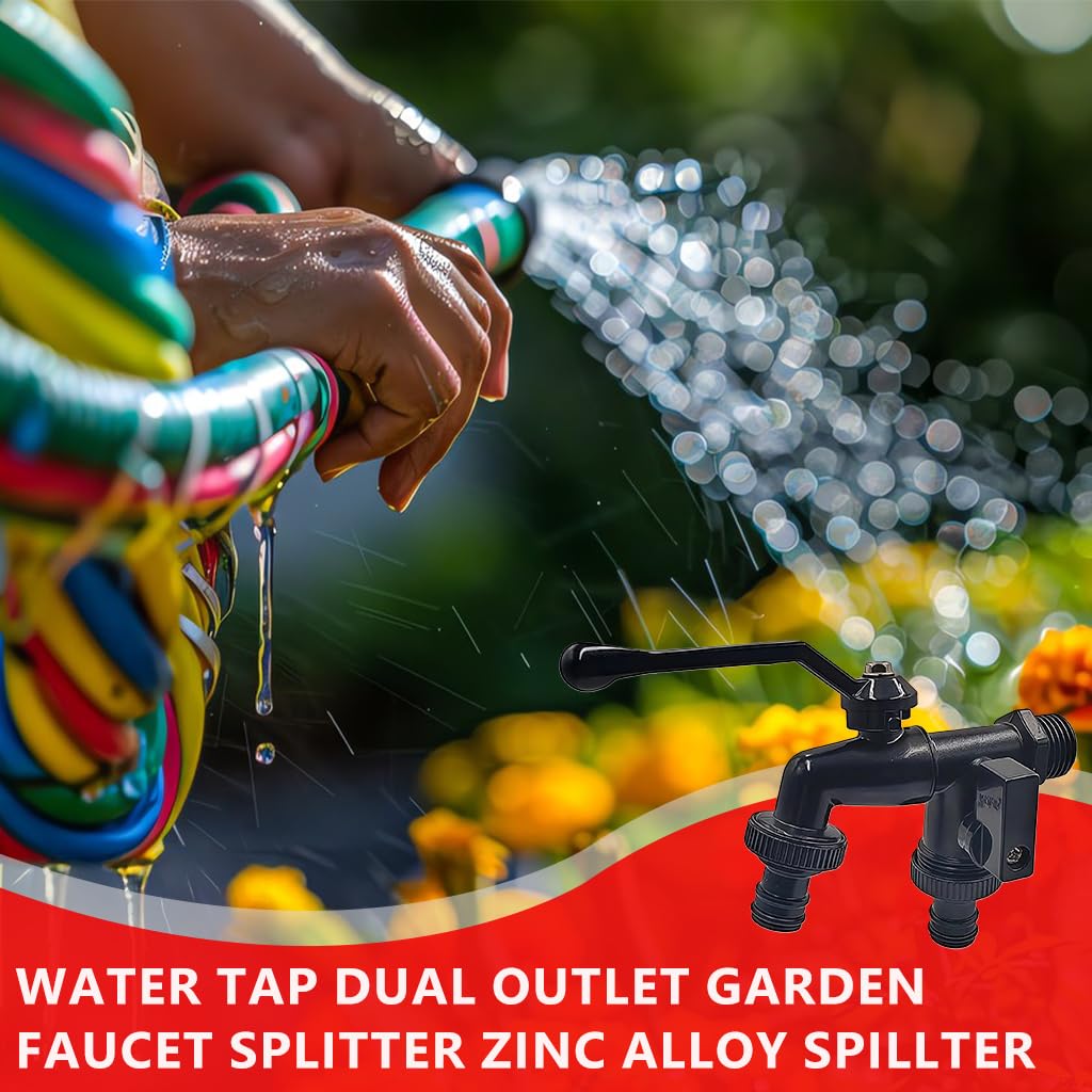 HASTHIP Faucet Splitter for Garden Watering with Dual Outlet Control Valve Zinc Alloy | Leak‑Proof Accessories