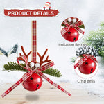HASTHIP Christmas Jingle Bells for Tree and Home Décor featuring Ribbon Bow and Elk Design | Red Metal Hanging Ornaments