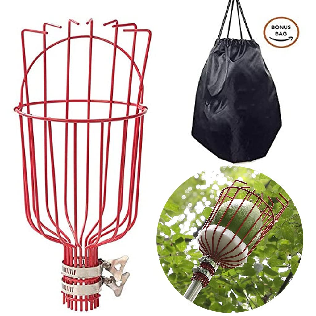 190cm Fruit Picker with Basket and Telescopic Pole, Fruit Plucker for Coconut, Mango and More, Easy to Use Fruits Catcher Tree Picker