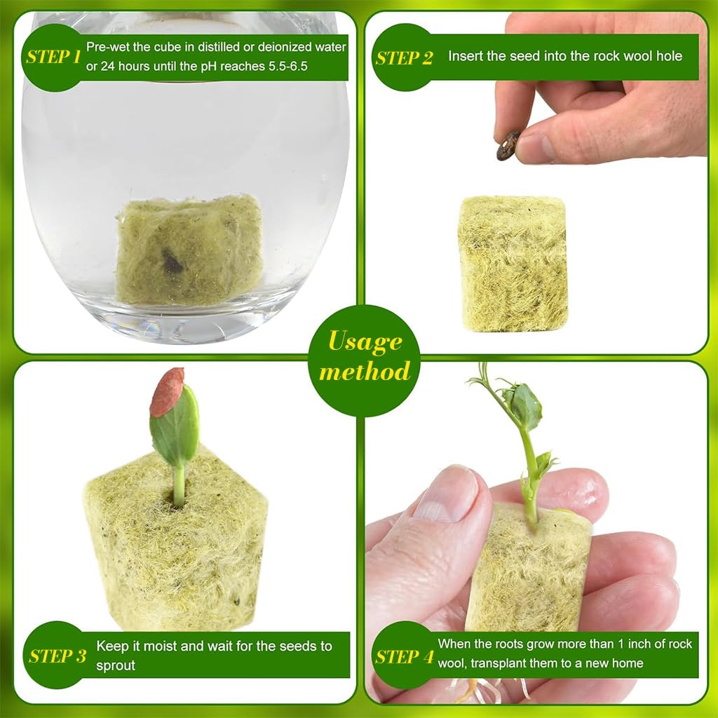 HASTHIP Seed Starter Rockwool for Germination and Cloning with 50 pcs 1 in Cubes | High Density Stonewool for Hydroponic Vegetables and Herbs