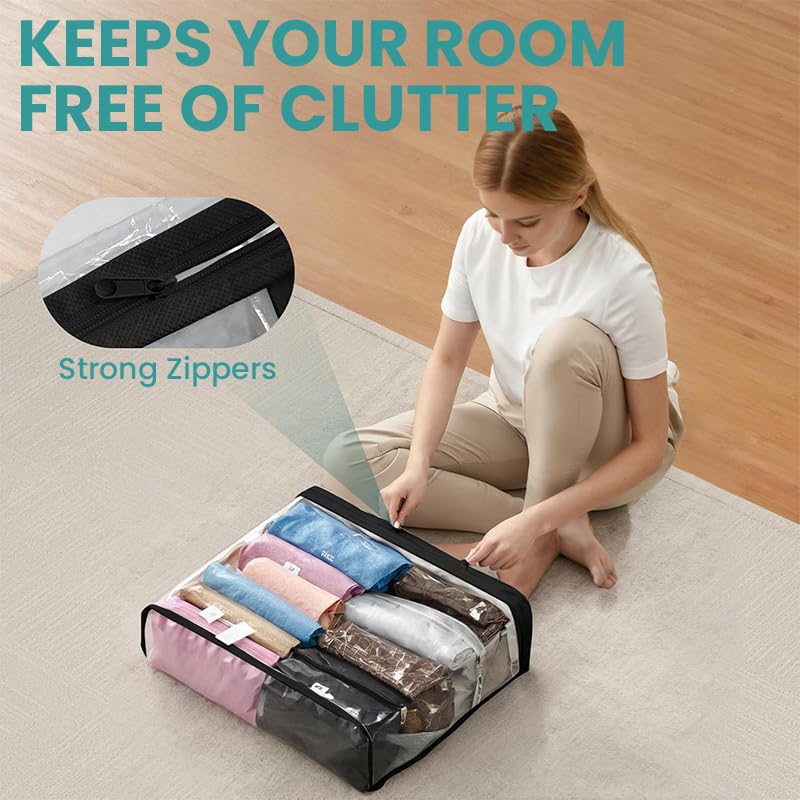 HASTHIP Clothes Storage Bags for Wardrobe Organization with Zipper Handle 45x38x13cm | Clear Waterproof PVC Dustproof Garment Bags