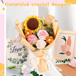HASTHIP Crochet Flower Bouquet for Desk Decoration with 6 Fabric Sunflowers and Roses | Box Gift for Women