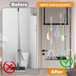 HASTHIP® Stainless Steel Broom Holder Wall Mounted, 5-Slot Mop Organizer with 4 Hooks, Heavy Duty Multifunctional Rack Broom Mop Holder for Kitchen Bathroom Closet Garage Office Garden
