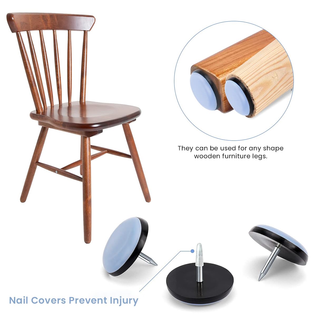 HASTHIP Furniture Pads 48PCS 25mm for Chair Legs with Silicone Felt Caps | Protect Hardwood Floors
