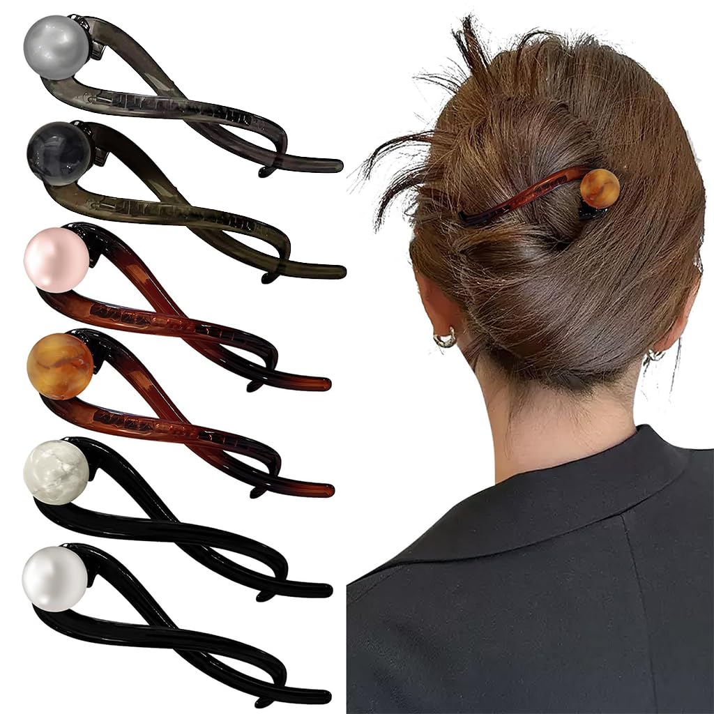 HASTHIP® 6 Piezas Horquillas Francesas con Perlas,Clips de Plátano Elegantes,Pinzas de Pelo Perlas para Mujeres Estilo Clásico y Femenino Accesorios para Peinado Diario y Festivo