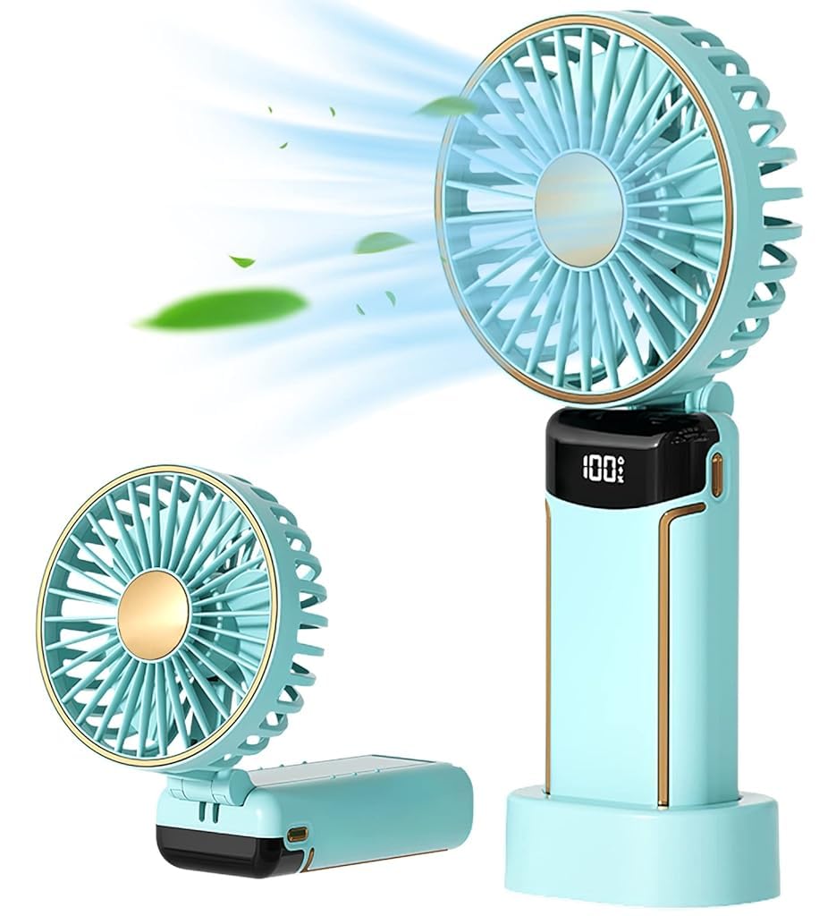HASTHIP Mini Handheld Fan for Travel and Office with 3000mAh Battery and Foldable Design | Green