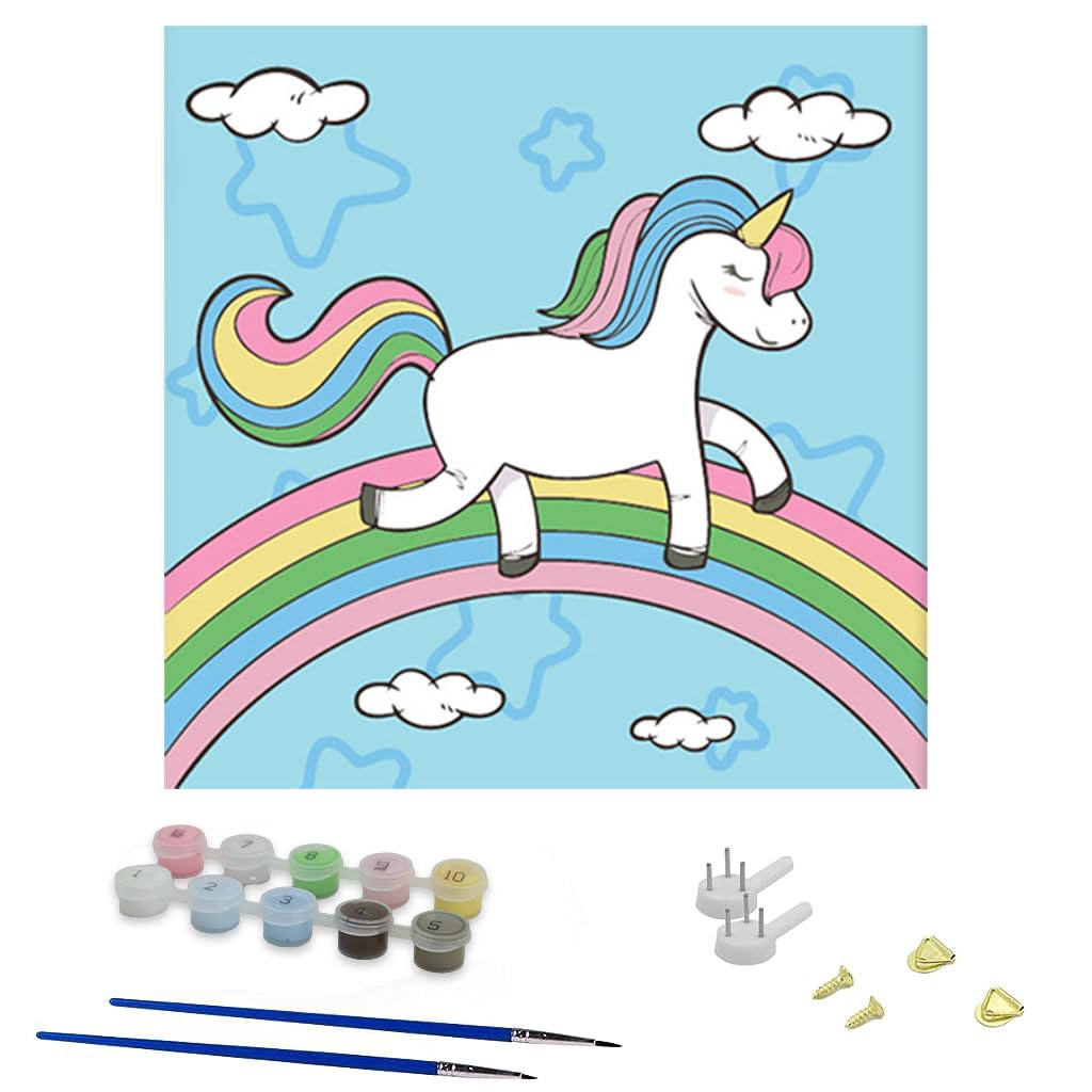 HASTHIP Paint by Numbers Kit for Wall Art with Frame and Brushes 8x8 in | Unicorn Design