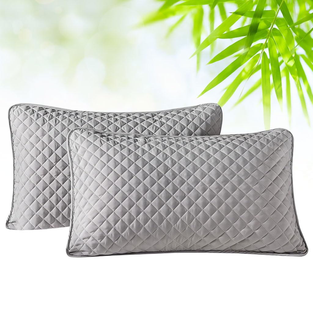 HASTHIP Pillow Cover Set with Zip Closure for Standard Pillows 48x74cm 2Pc | Bamboo Fiber Waterproof Protection Grey
