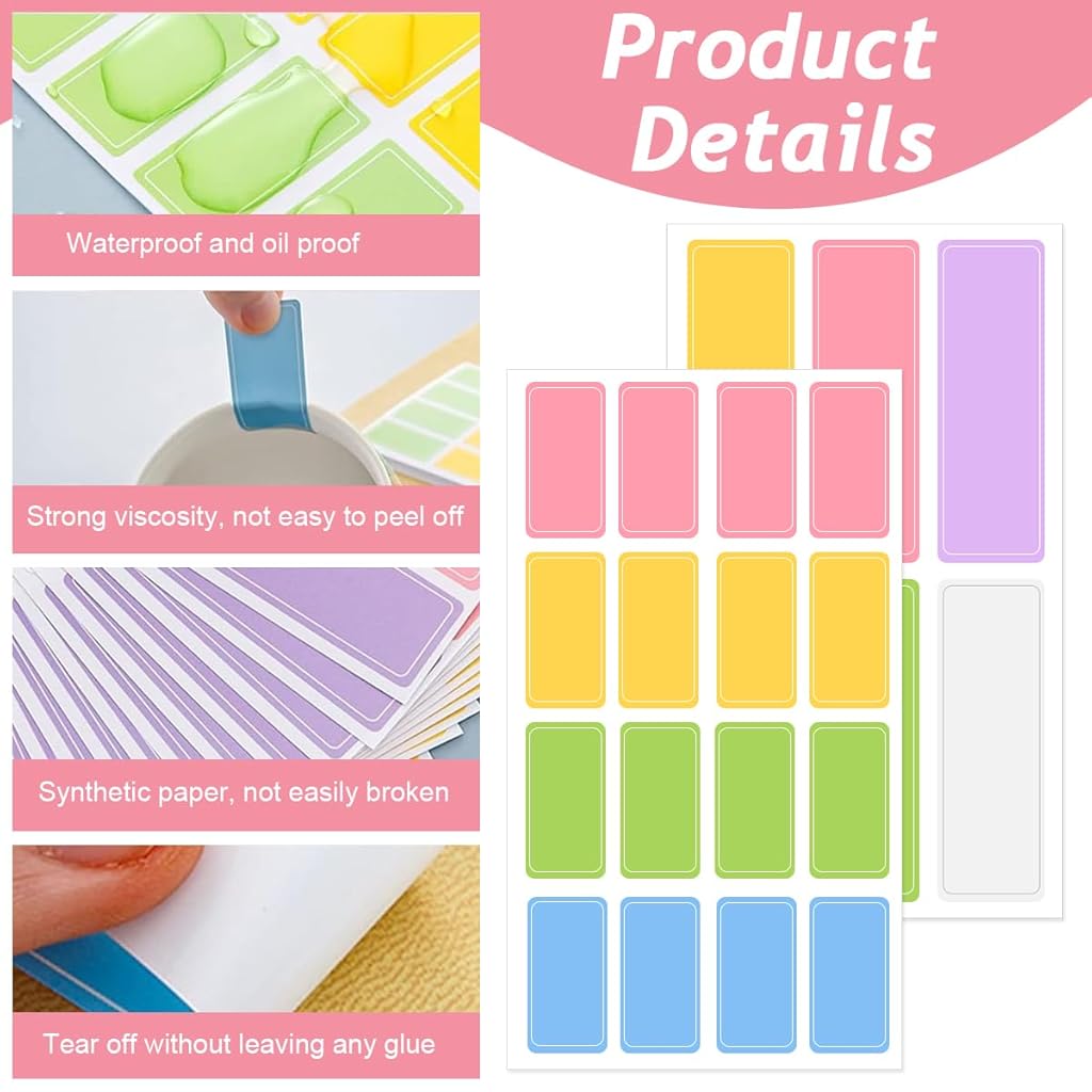 HASTHIP® 220Pcs Colorful Waterproof Label Stickers with Marker Pen, Multi-Size, Adhesive Name Label Stickers for Baby Kids School Supplies, Water Bottles, Home Storage Spice Bottles