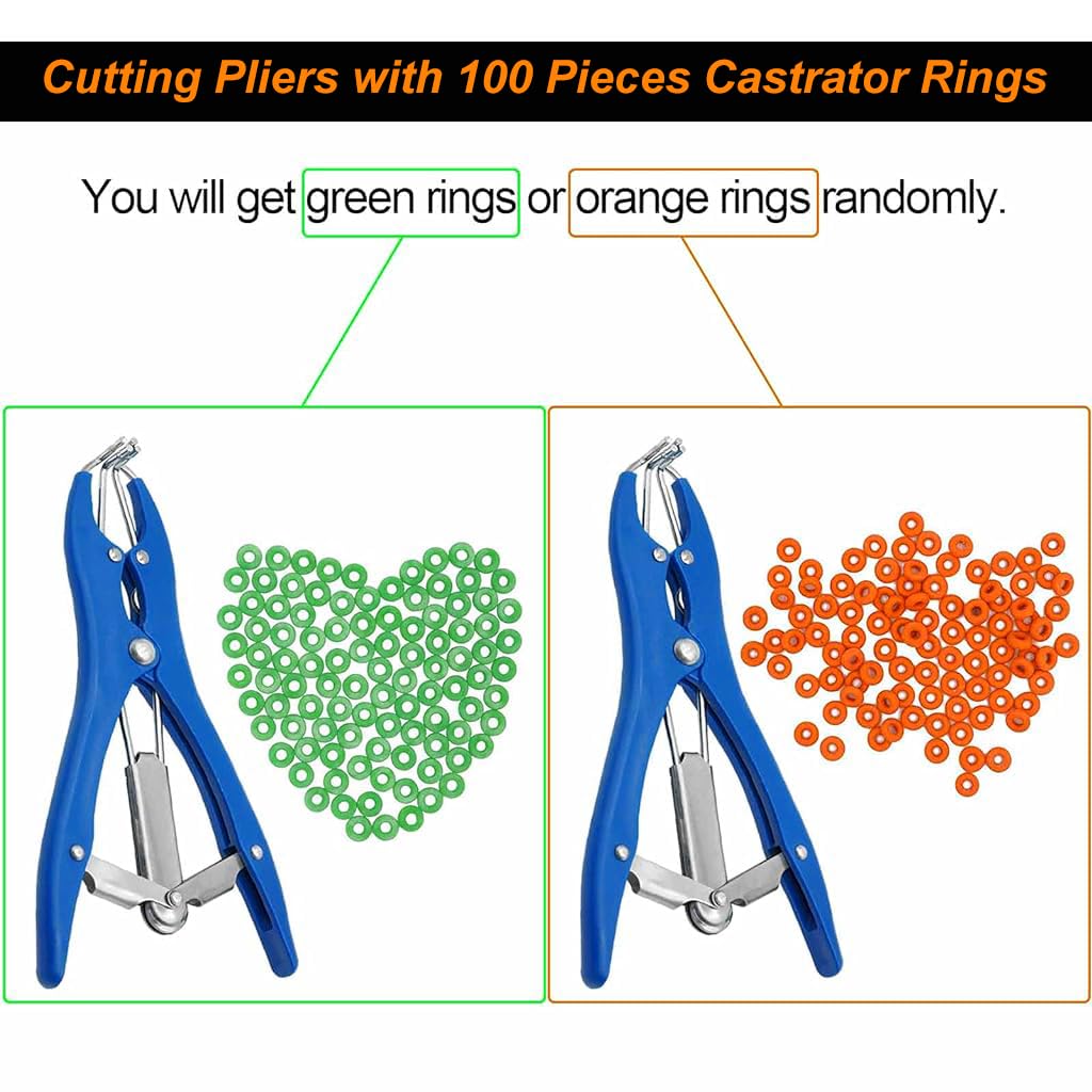 HASTHIP Livestock Castration Bander Tool with 200 pcs Rings for Lambs and Piglets | Tail Cutting Pliers