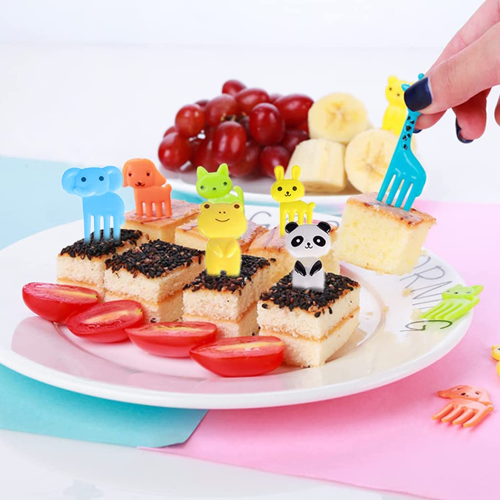 HASTHIP Food Fruit Forks for Kids with Safe Rounded Tips and Cute Cartoon Handles | 10 Pcs Reusable BPA-Free Plastic