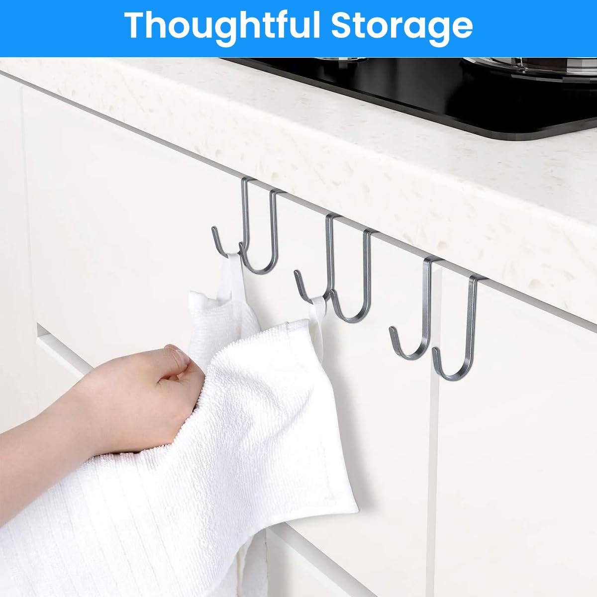 HASTHIP Door Hooks for Over Door Storage featuring Twin Hooks and Stainless Steel Organizer | 4Pcs No Drill Design