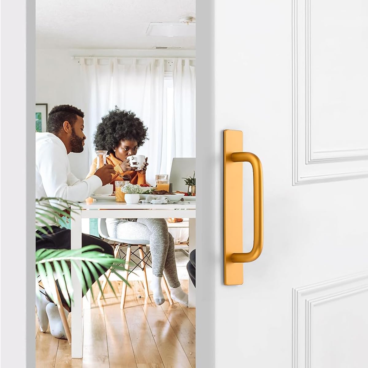 HASTHIP Closet Door Bar Handles for Cabinets and Drawers featuring No Drill Adhesive 8.2 in Golden Aluminum Design