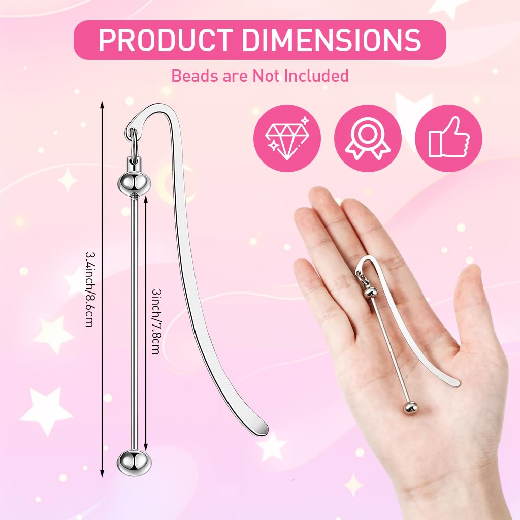 HASTHIP Beaded Bookmark Bars for DIY Craft Making featuring Openable Ring 4Pcs 3in Silver
