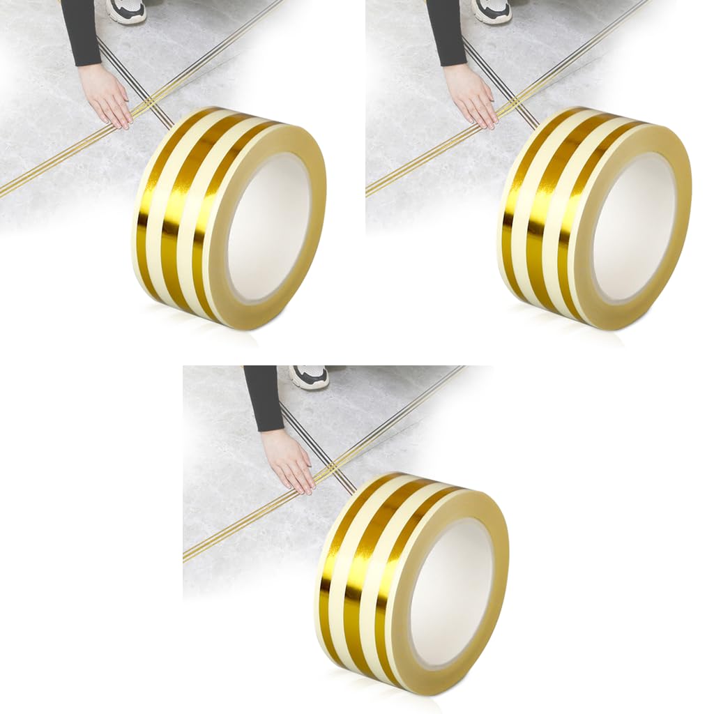 HASTHIP Tile Gap Tape for Home Decoration with Self Adhesive Waterproof PVC 2.5cm x 5m | Golden Foil Finish 3 pcs