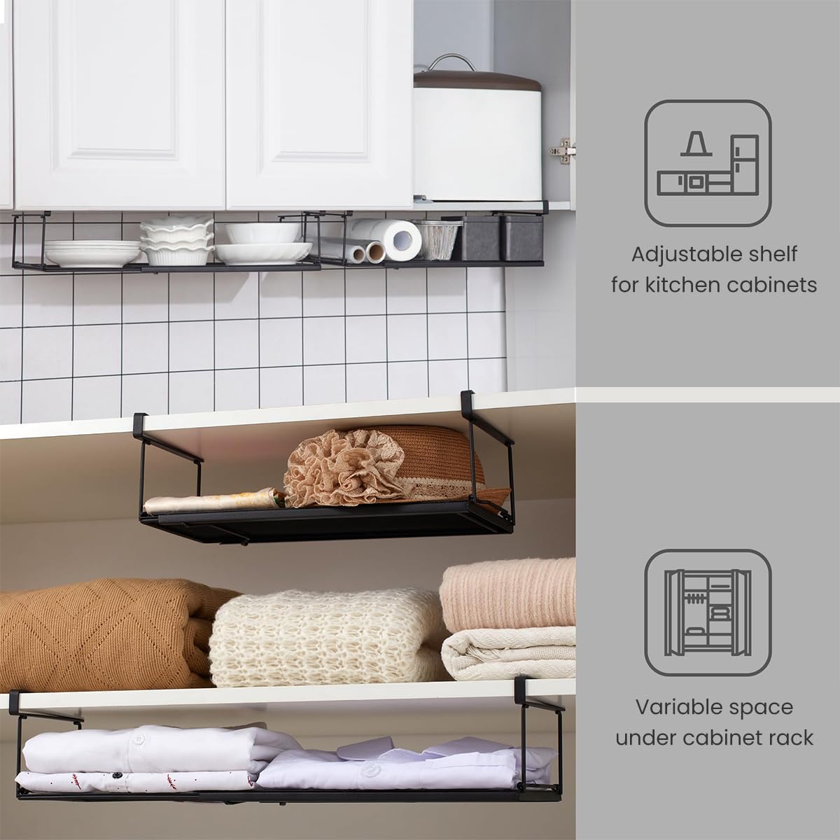 HASTHIP Undershelf Storage Basket for Kitchen with 38–70cm Retractable Slide-in Metal Rack | Space Saving Organizer