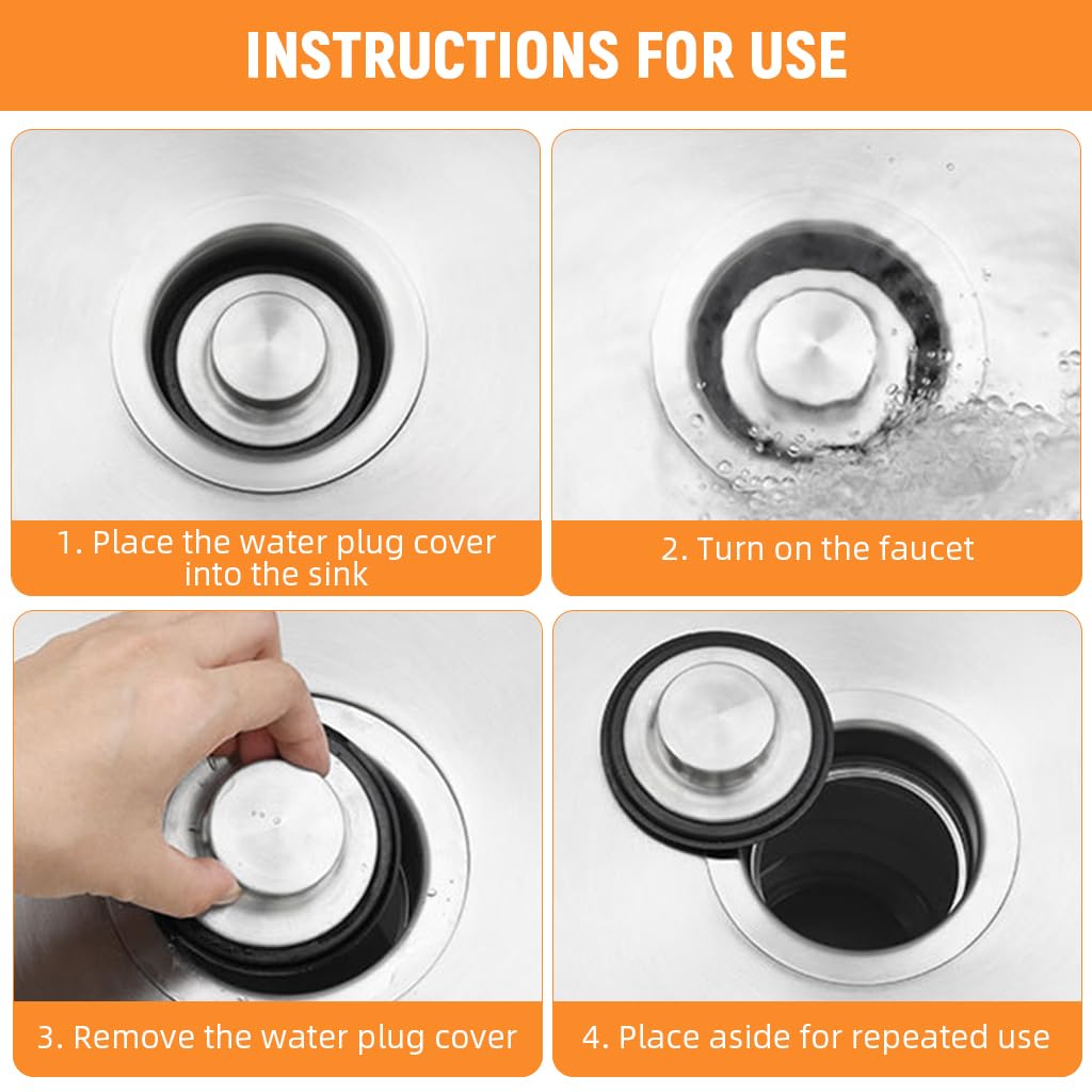 HASTHIP Kitchen Sink Stopper and Strainer Set for 4.3 in Drains with Rubber Seal | Stainless Steel