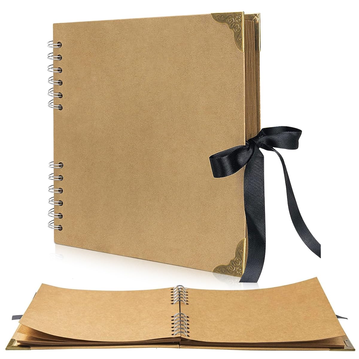 HASTHIP Scrapbook Album for DIY Memories with 60 Blank 8x8 Pages and Ribbon Tie Closure | Brown Keepsake Gift