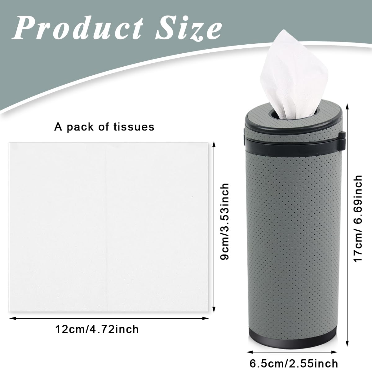 HASTHIP® Car Tissue Paper Holder, Cylinder Tissue Box, 2.75'' PU Leather Round Tissues Container Fit for Car Van Bathroom Office Use, Car Cup Holder Car Tissues Box Car Tissue Holder Car Tissue Tube