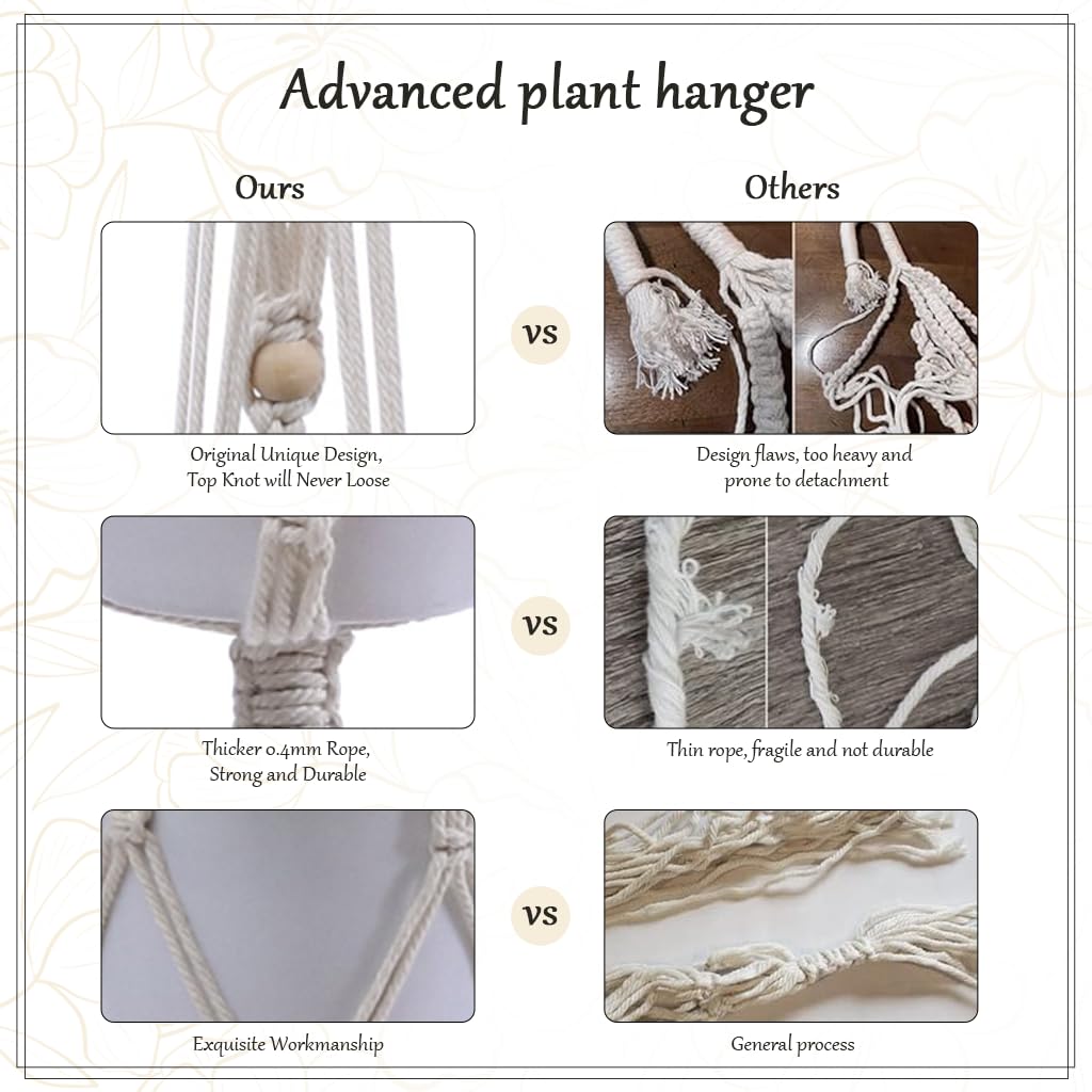HASTHIP Macrame Plant Hanger for Indoor and Outdoor Decor with Metal Loop Ring | Cotton Woven Tassel Style