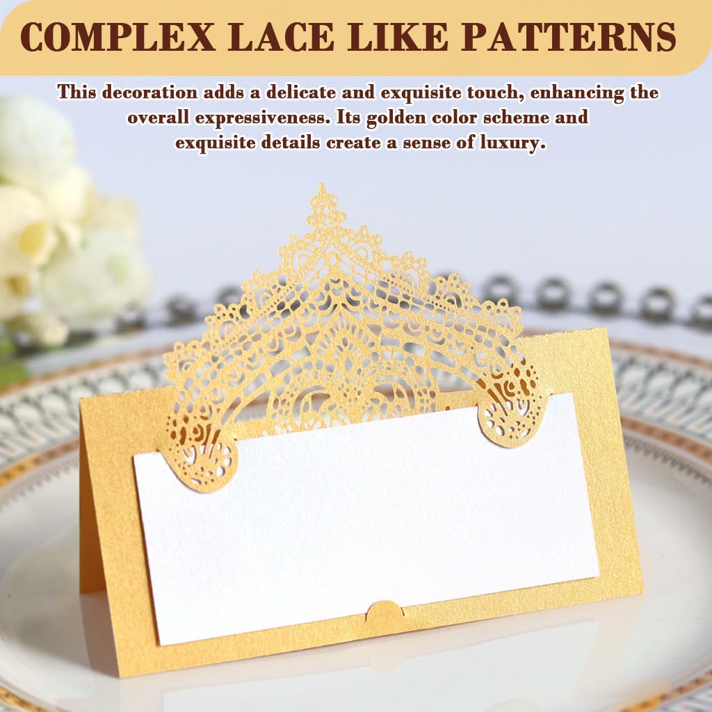 HASTHIP Place Cards for Wedding and Banquet Table Settings featuring 50 Foldable Gold Holders