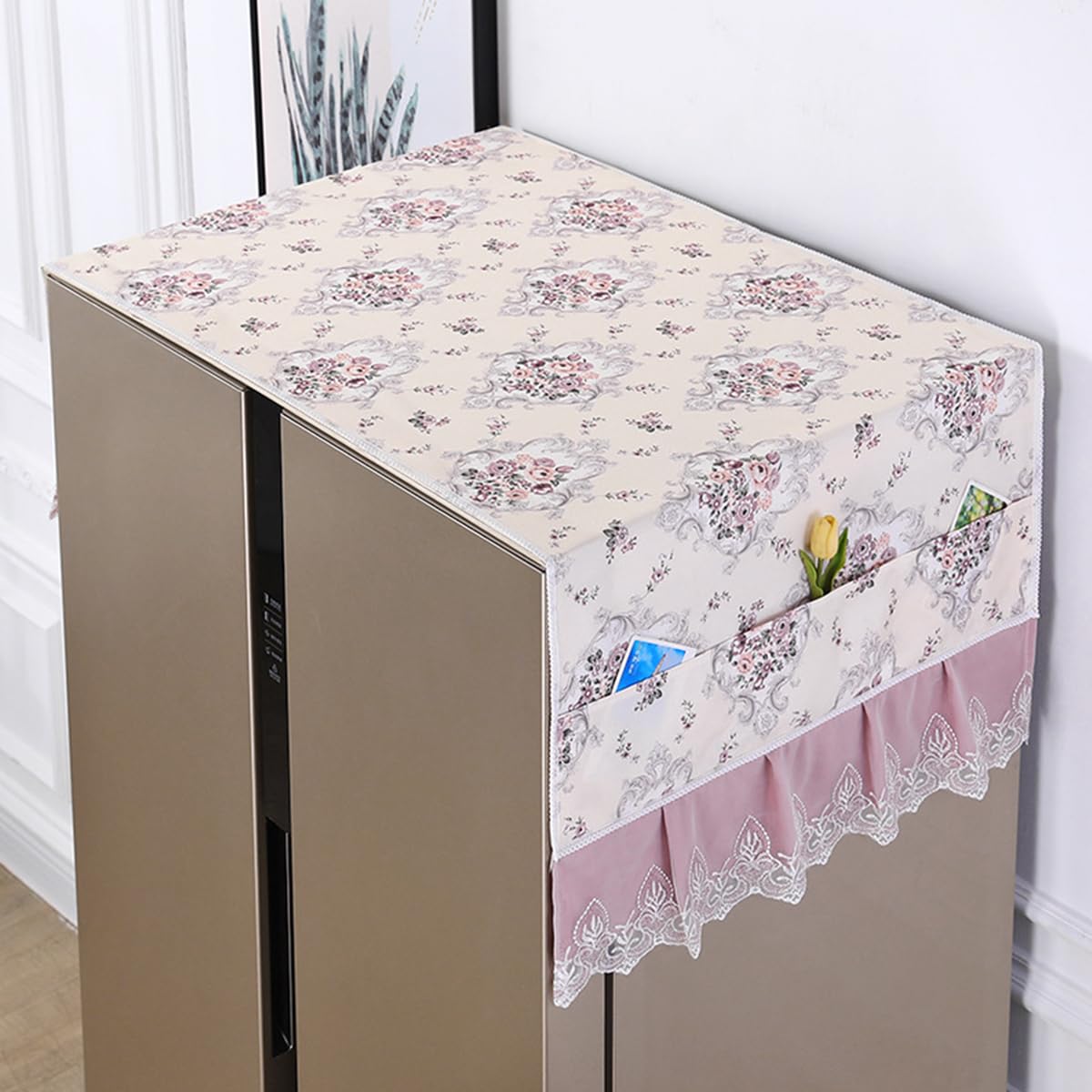 HASTHIP refrigerator cover for double door fridge with pockets 27.6 x 67 in floral print | dust proof