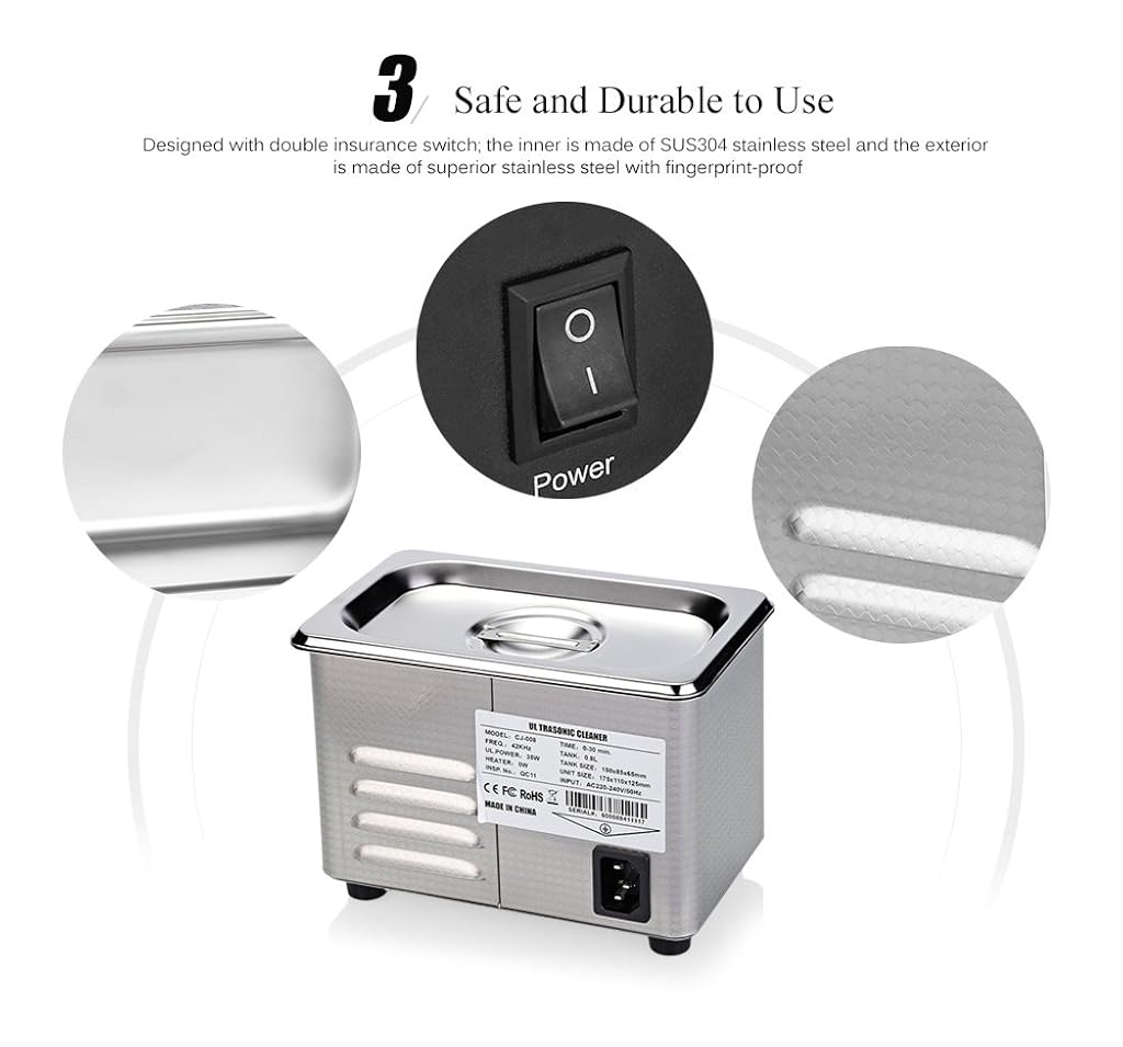 0.8L Mini Ultrasonic Cleaner Machine Digital Timer 42KHz Sonic Cleaner with Digital Timer Basket for Small Silver Metal Parts(17.5CM*11CM*12.5CM)