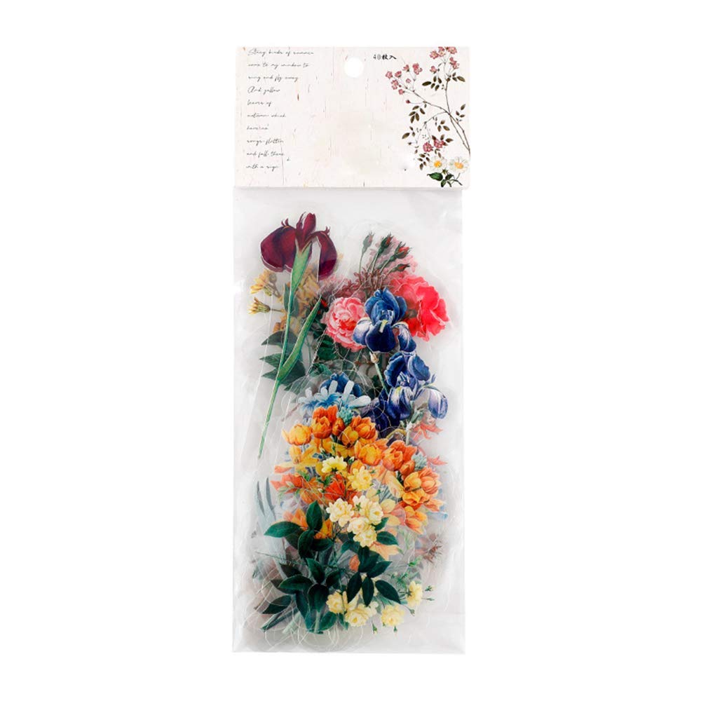 HASTHIP Vinyl Waterproof Spring Flower Plant Stickers for DIY Decoration 46 Pieces | Multicolour Set for Kids and Adults