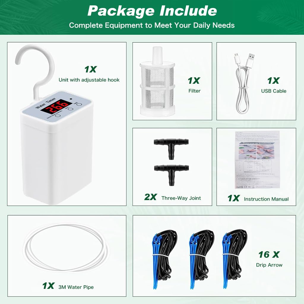 HASTHIP Auto Drip Irrigation System for Indoor Houseplants with Digital Water Timer | USB Rechargeable 12 Plant Self Watering Kit