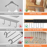 HASTHIP Wooden Hanger for Clothes with 12 Stainless Steel Hooks and Sliding Rack | 41x8cm Wall Mounted Drawer-Free Design