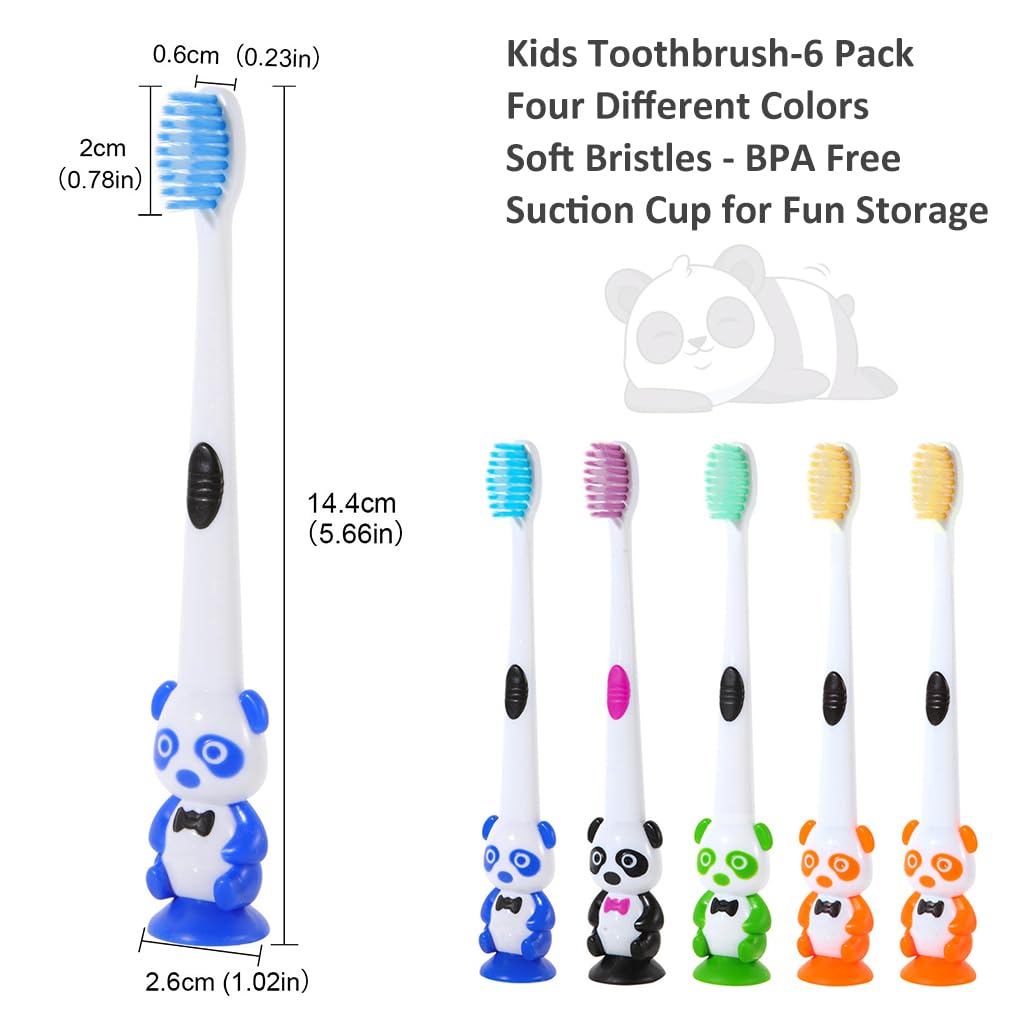 HASTHIP Kids Toothbrush Set for Ages 2‑6 with Ultra Soft Bristles and Panda Handle | 6pcs Suction Cup Design