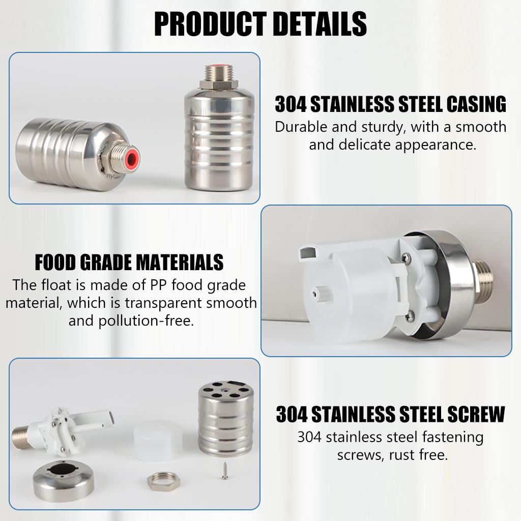 HASTHIP Float Valve for Water Tank 1/2 to 3/4 Inch with Automatic Water Level Control | 304 Stainless Steel 3PCS