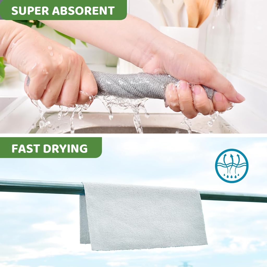 HASTHIP Microfiber Cleaning Cloth Roll for Kitchen with Pre-Cut Tear Away Design 15 Count 25x40cm Grey